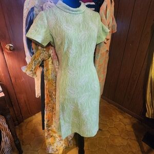 VTG 60s Mod Green Floral Lime Green Midi Dress